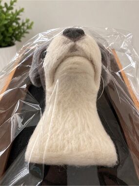 Hand-Felted Dog Head Sculpture - Cream and Brown